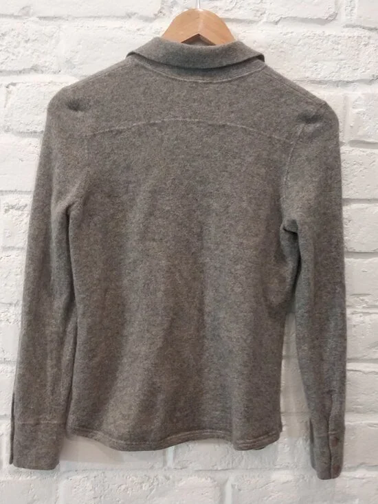 CULLEN 100% Cashmere Gray Button Up Shirt Cardigan Sweater Women S 4 Long Sleeve - Picture 5 of 8
